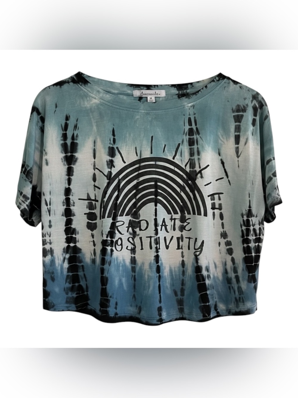 Radiate Positivity Tie-Dye Crop Short Sleeve Tee - Blue/Black Size Medium